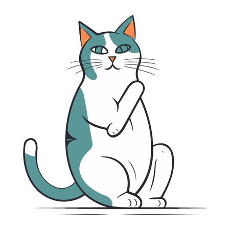 Cute cartoon cat sitting on white background. Vector illustration of a cat.のイラスト素材