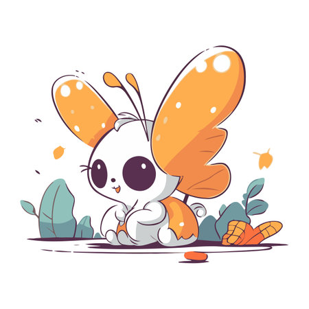 Cute cartoon butterfly. Vector illustration isolated on a white background.のイラスト素材