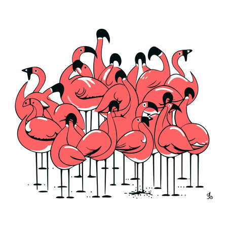 Flamingo. Vector illustration of a group of flamingos.のイラスト素材