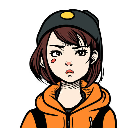 A girl in a cap and a yellow jacket. Vector illustration.のイラスト素材