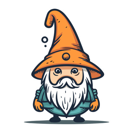 Cartoon Illustration of Cute Cartoon Wizard Wearing a Witch Hatのイラスト素材