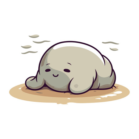Cute baby hippopotamus sleeping on sand. Vector illustration.のイラスト素材