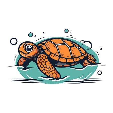 Sea turtle swimming in the sea. vector illustration. Isolated on white backgroundのイラスト素材