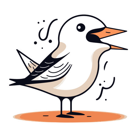 Illustration of a bird with a flying plumage on a white backgroundのイラスト素材