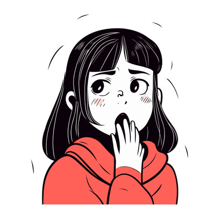 Illustration of a girl with a scared expression on her face.のイラスト素材