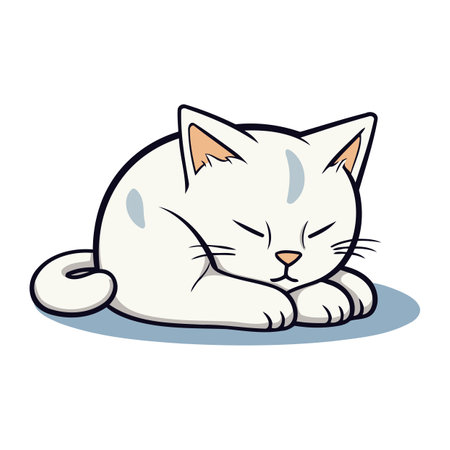 Cute cartoon cat sleeping on white background. Vector illustration of a cat.のイラスト素材