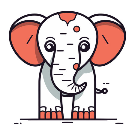 Cute cartoon elephant character. Vector illustration. Line art design.のイラスト素材