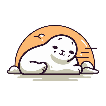 Cute seal sleeping on the ground. Vector illustration in line style.のイラスト素材