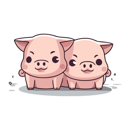Vector illustration of two cute pigs. Isolated on white background.のイラスト素材