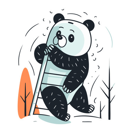 Cute cartoon panda bear in the forest. Vector illustration.のイラスト素材