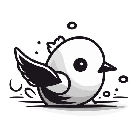 Cute cartoon bird with wings on white background. Vector illustration.のイラスト素材