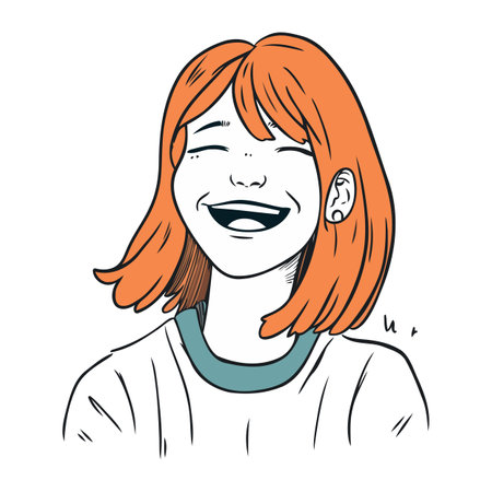 Vector illustration of a happy red haired girl with an open mouth.のイラスト素材