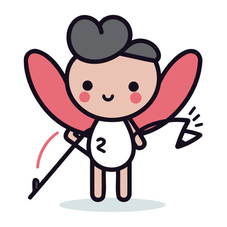 Cupid with bow and arrow. Cartoon style. Vector illustration.のイラスト素材