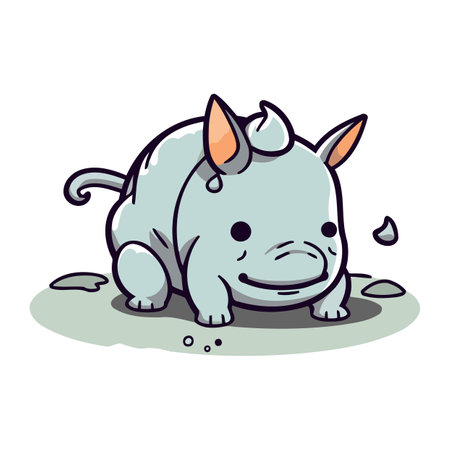 rhinoceros cartoon vector illustration isolated on a white background.のイラスト素材