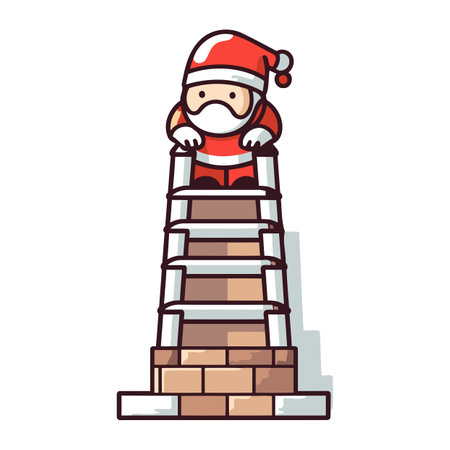 Santa claus climbing up the stairs. Vector illustration in cartoon style.のイラスト素材