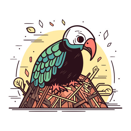Cute parrot sitting on nest. Vector illustration in cartoon style.のイラスト素材
