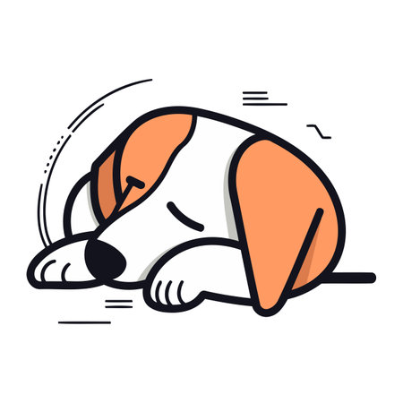 Cute dog sleeping on the floor. Vector line art illustration.のイラスト素材