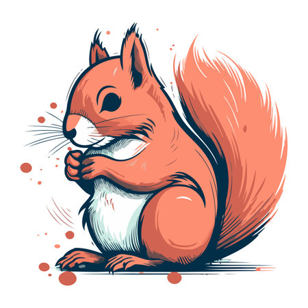 Squirrel with a nut in his paws. Vector illustration of a squirrel.のイラスト素材