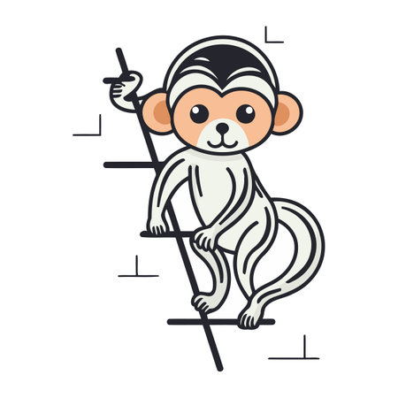 Monkey climbing up a ladder. Vector illustration in cartoon style.のイラスト素材