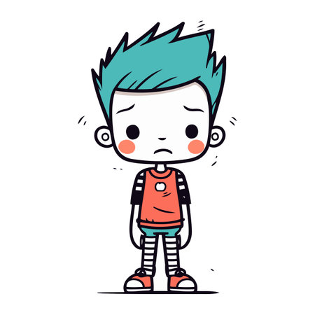 Angry little boy cartoon character. Vector illustration in sketch style.のイラスト素材