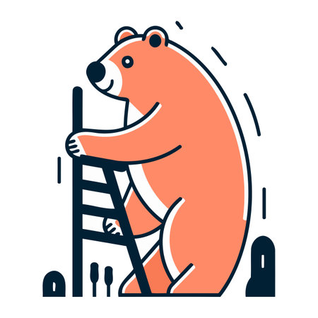 Polar bear climbing ladder. Flat line art style vector illustration.のイラスト素材