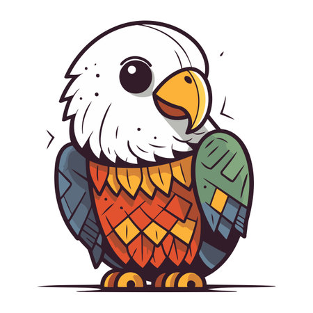 Vector illustration of a cute cartoon bald eagle. Isolated on white background.のイラスト素材