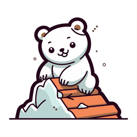 Polar bear sitting on the top of a rock. Vector illustration.のイラスト素材