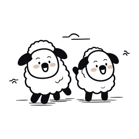 Cute sheeps on white background. Vector illustration in cartoon style.のイラスト素材