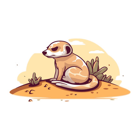 Cute meerkat sitting on the sand. Vector illustration.のイラスト素材