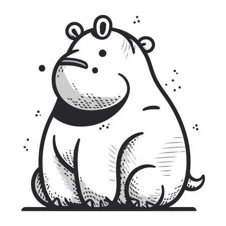 Cute hippopotamus sitting on the grass. Vector illustration.のイラスト素材