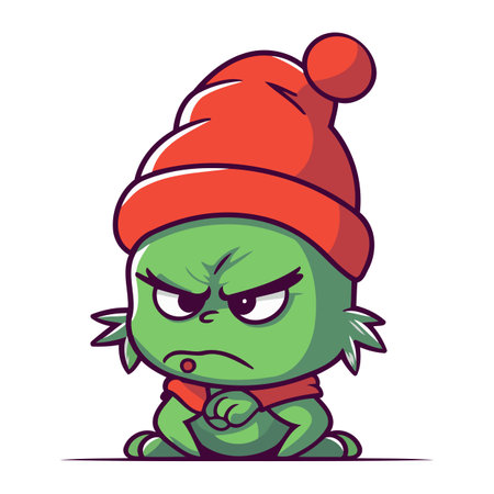 Cute cartoon monster in a Santa Claus hat. Vector illustration.のイラスト素材