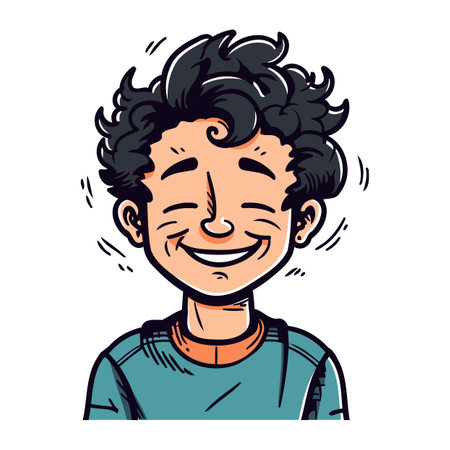 Vector illustration of a happy smiling man with curly hair. Cartoon style.のイラスト素材