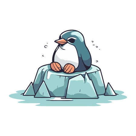 Cute penguin sitting on an ice floe. Vector illustration.のイラスト素材