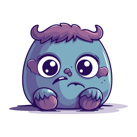 Cute cartoon monster with sad expression. Vector illustration in a flat style.のイラスト素材