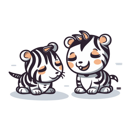 Cute cartoon tiger couple isolated on white background. Vector illustration.のイラスト素材