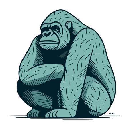 Gorilla sitting. sketch for your design. Vector illustration.のイラスト素材