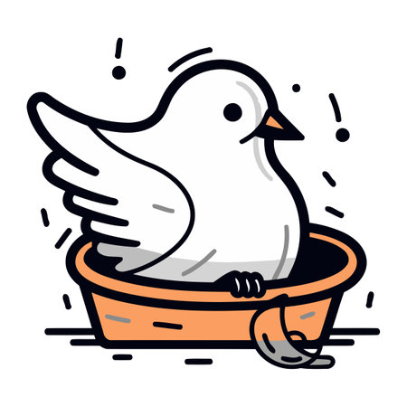 Cute doodle bird in a pot. Vector illustration.のイラスト素材