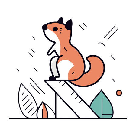 Cute squirrel sitting on the stairs. Flat style vector illustration.のイラスト素材