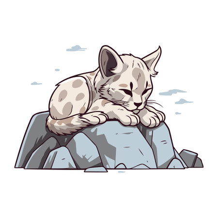 Illustration of a cat lying on a rock. Vector illustration.のイラスト素材