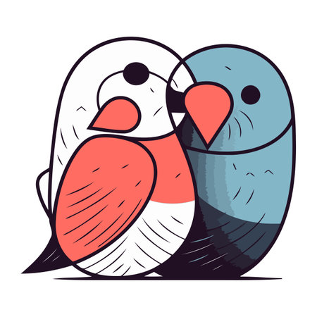 Cute couple of birds in love. Vector illustration on white background.のイラスト素材