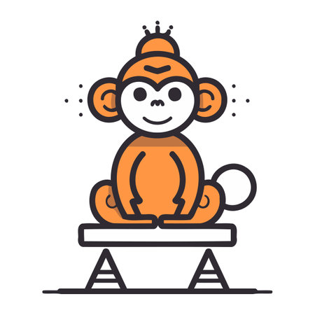 Monkey flat line icon. Vector illustration of a monkey sitting on a seesaw.のイラスト素材