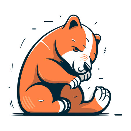 Illustration of a red bear sitting on the ground. Vector illustration.のイラスト素材