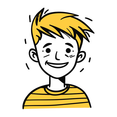 Smiling boy with yellow hair. Vector illustration in cartoon style.のイラスト素材