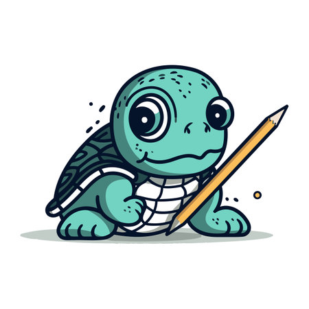 Turtle with pencil. Cute cartoon character. Vector illustration.のイラスト素材