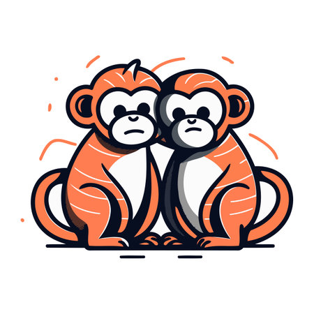 Monkey couple in love. Vector illustration in flat cartoon style.のイラスト素材