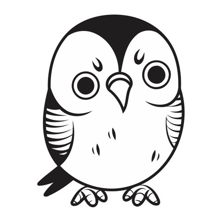 Vector illustration of cute owl isolated on white background. Black and white owl.のイラスト素材