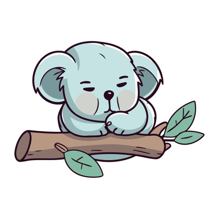 Cute cartoon koala sleeping on a tree branch. Vector illustration.のイラスト素材
