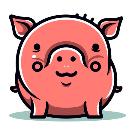 Cute piggy. Vector illustration. Isolated on white background.のイラスト素材