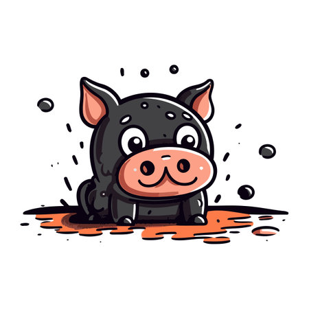 Cute little black pig. Vector illustration. Isolated on white background.のイラスト素材