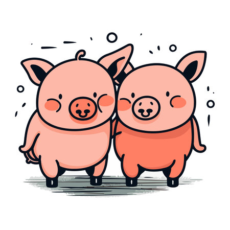 Vector illustration of two cute pigs. Isolated on white background.のイラスト素材